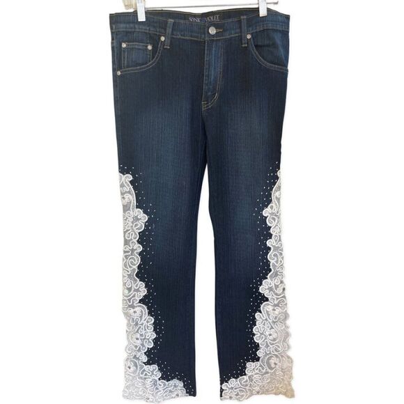 Sonic Violet denim jeans, deep indigo, embellished, SZ 34, med rise, EUC - Picture 2 of 15